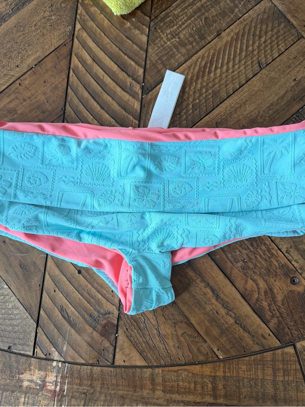 Hollister Aqua and Coral Textured Bikini Bottoms reversible